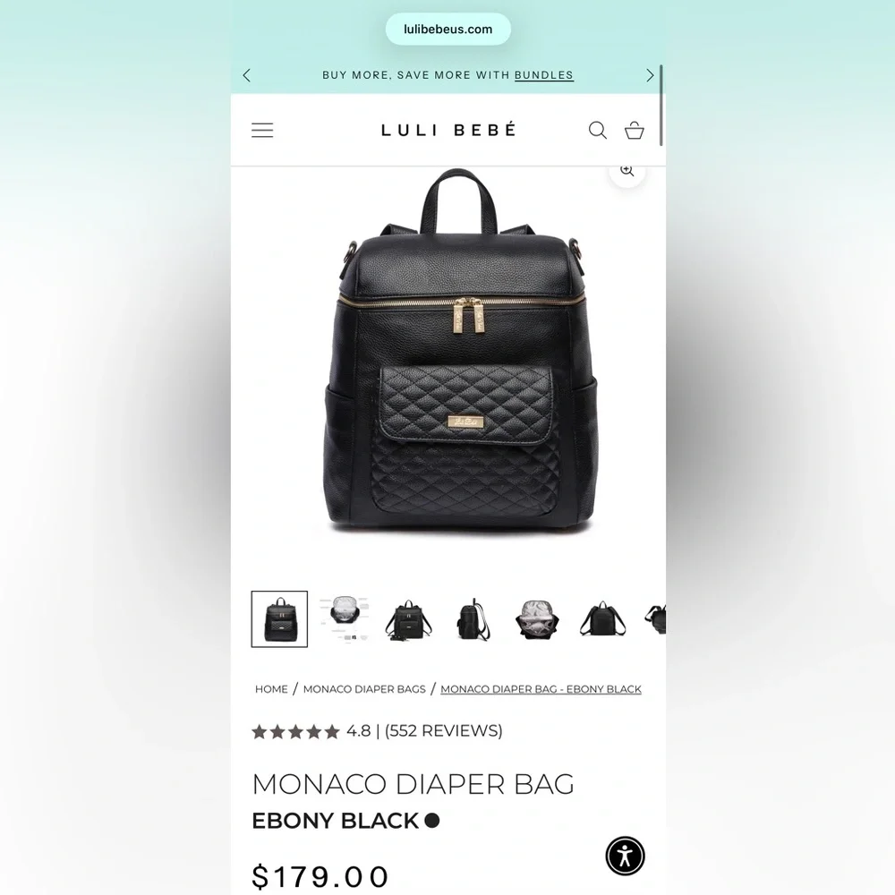 Luli Bebe Black Quilted Leather Backpack Diaper bag Tote with Gold Hardware
